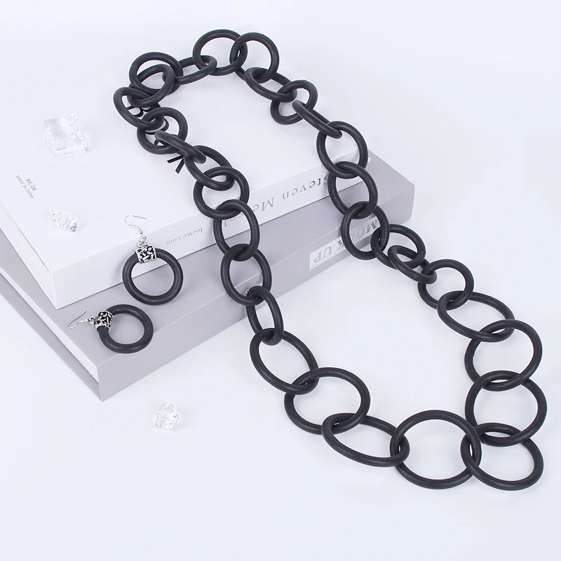 Goth Large Circle Thick Chains Necklace Gothic Women Body Rubber Jewelry