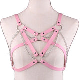 Goth Leather Body Harness Metal Chains Necklace Women Bra Top Chest Chain Belt