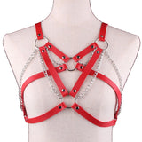 Goth Leather Body Harness Metal Chains Necklace Women Bra Top Chest Chain Belt