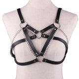 Goth Leather Body Harness Metal Chains Necklace Women Bra Top Chest Chain Belt