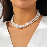 Goth Multilayer Pearl Choker Necklace Women Banquet Jewelry Wed Accessory