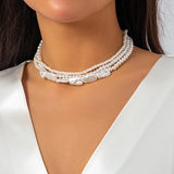 Goth Multilayer Pearl Choker Necklace Women Banquet Jewelry Wed Accessory