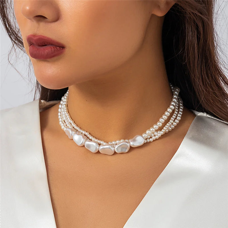Goth Multilayer Pearl Choker Necklace Women Banquet Jewelry Wed Accessory