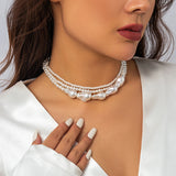 Goth Multilayer Pearl Choker Necklace Women Banquet Jewelry Wed Accessory