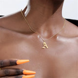 Goth Old English Initial Letter Necklace Stainless Steel A-Z Choker Vintage BFF