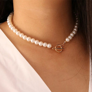 Goth Pearl Choker Necklace Lasso Pendants Women Jewelry
