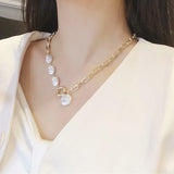 Goth Pearl Metal Choker Necklace Lasso Pendants Women Jewelry
