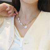 Goth Pearl Metal Choker Necklace Lasso Pendants Women Jewelry