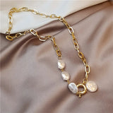 Goth Pearl Metal Choker Necklace Lasso Pendants Women Jewelry