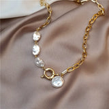 Goth Pearl Metal Choker Necklace Lasso Pendants Women Jewelry