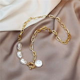 Goth Pearl Metal Choker Necklace Lasso Pendants Women Jewelry