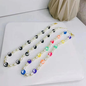 Goth Pearl Tai Chi Yin Yang Necklace Women Beads DIY Harajuku Neckla
