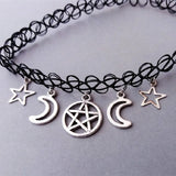 Goth Pentagram Moon Chain Choker Witch Necklace Punk Gothic Pendant Grunge Jewel