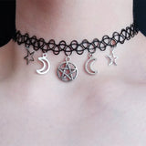 Goth Pentagram Moon Chain Choker Witch Necklace Punk Gothic Pendant Grunge Jewel