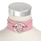 Goth Pentagram Necklace Star Choker Collar Pu Leather Gothic Accessory