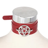 Goth Pentagram Necklace Star Choker Collar Pu Leather Gothic Accessory