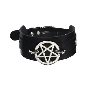 Goth Pentagram Necklace Star Choker Collar Pu Leather Gothic Accessory