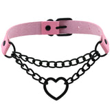 Goth Pink Leather Rivet Spike Collar Chain Neck Strap