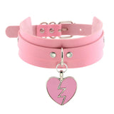 Goth Pink Leather Rivet Spike Collar Chain Neck Strap