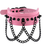 Goth Pink Leather Rivet Spike Collar Chain Neck Strap