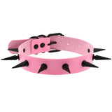 Goth Pink Leather Rivet Spike Collar Chain Neck Strap