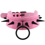 Goth Pink Leather Rivet Spike Collar Chain Neck Strap