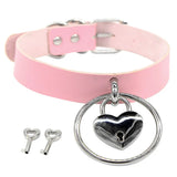 Goth Pink PU Leather Necklace for Women Rivet Spike Punk Collar Chain