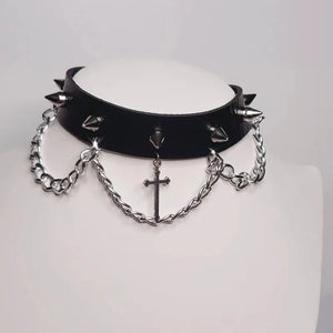 Goth Punk Choker Silver Cross Gothic Necklace Wide Statement Women Gift