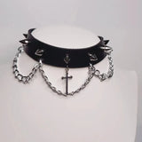 Goth Punk Choker Silver Cross Gothic Necklace Wide Statement Women Gift