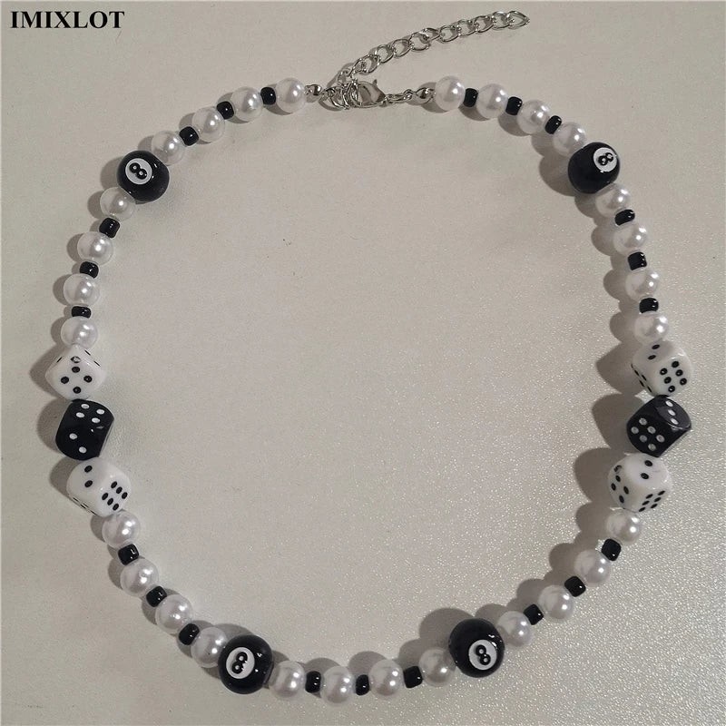 Goth Punk Hip Hop #8 Beads Choker Grunge Necklaces Rock Dice Pearl Strand Chains
