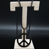 Goth Punk Peace Sign Necklace Men Stainless Steel Chain Jewelry