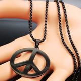 Goth Punk Peace Sign Necklace Men Stainless Steel Chain Jewelry