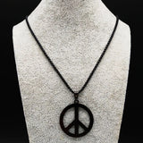 Goth Punk Peace Sign Necklace Men Stainless Steel Chain Jewelry
