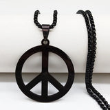 Goth Punk Peace Sign Necklace Men Stainless Steel Chain Jewelry