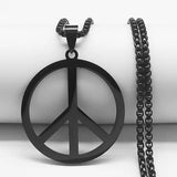 Goth Punk Peace Sign Necklace Men Stainless Steel Chain Jewelry
