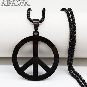 Goth Punk Peace Sign Necklace Men Stainless Steel Chain Jewelry