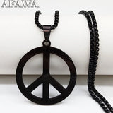 Goth Punk Peace Sign Necklace Men Stainless Steel Chain Jewelry