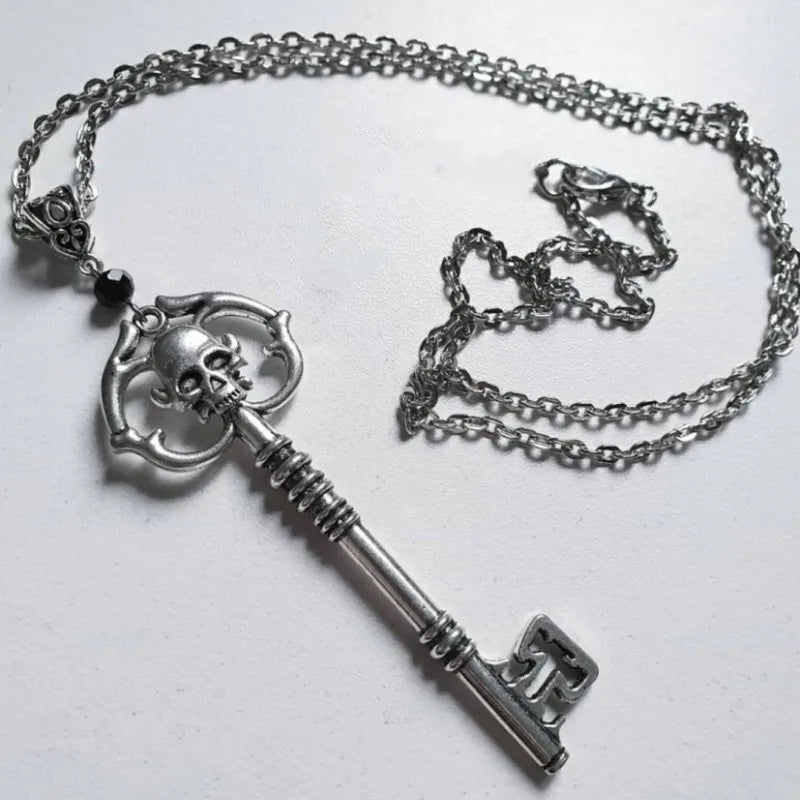 Skeleton Skull Key Pendant Necklace Goth Punk Witch Jewelry