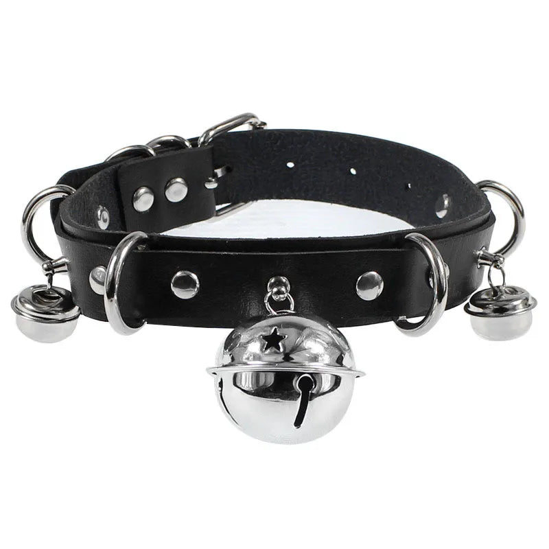 Goth Punk Spike Rivet Choker Collar For Women Heart Bell Necklace