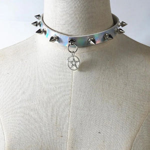 Punk Spike Rivet Pentagram Choker Collar Steampunk Necklace