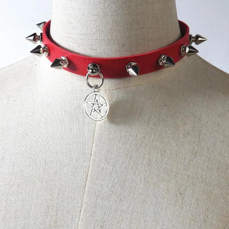Goth Punk Spike Rivet Pentagram Choker Collar for Women