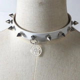 Punk Spike Rivet Pentagram Choker Collar Steampunk Necklace