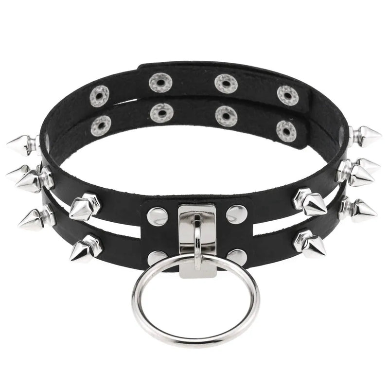Goth Punk Studded PU Leather Choker Necklace for Women Girl