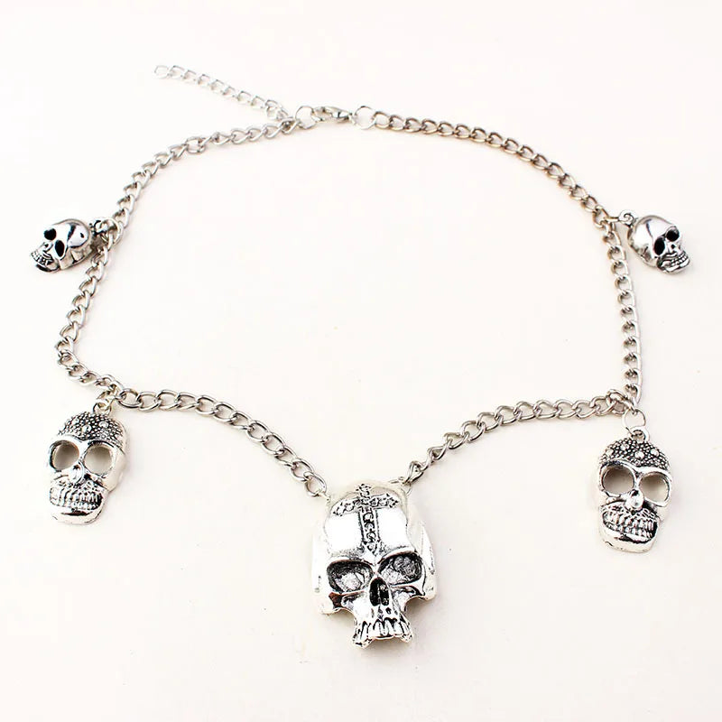 Goth Punk Skeleton Choker Necklace Silver Skull Chains Halloween Gift