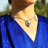 Goth Punk Skeleton Choker Necklace Silver Skull Chains Halloween Gift