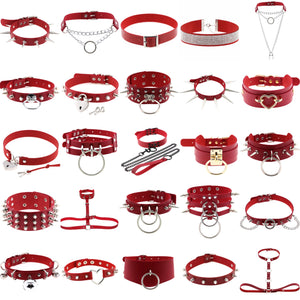 Goth Red PU Leather Necklaces for Women