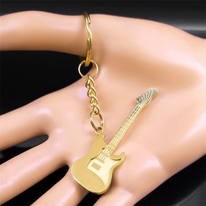 Goth Rock Y2k Guitar Musical Keychain Stainless Steel Bag Charm Keyring