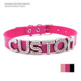 Goth Rose Leather Choker Collar Crystal Letters Name Necklace
