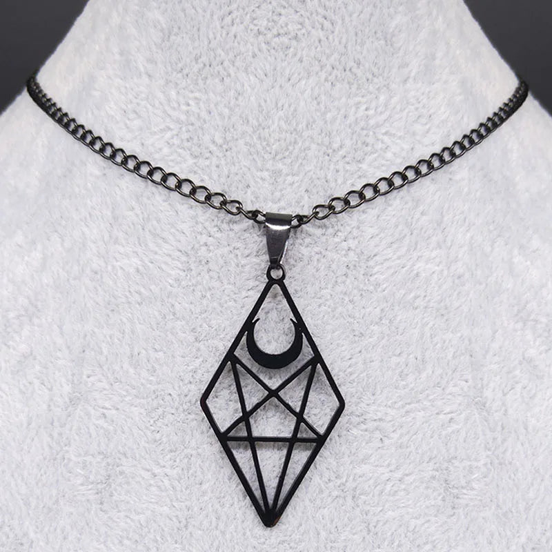 Goth Satan Inverted Pentagram Choker Necklace Stainless Steel