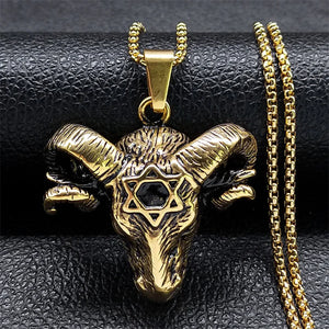 Satanic Baphomet Hexagonal Star Necklace Men Stainless Steel